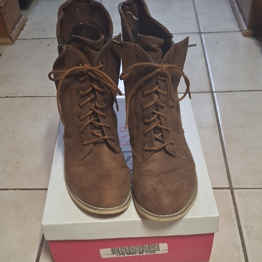 Brown Lace-Up Ankle Boots